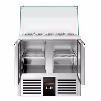 Pult za pripremu salate PREMIUM - 900 mm - 2 vrata - s visokom staklenom nadogradnjom za 2x GN 1/1 & 3x GN 1/6