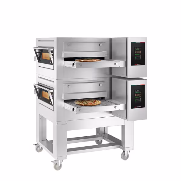 (2 pcs) Electric Conveyor Pizza Oven - 1260x1750mm (49.6"x68.9") - 230V 3 Phase - Touchscreen Controls - Belt width: 500mm (19.7") - up to 350°C - with Base frame & Wheels