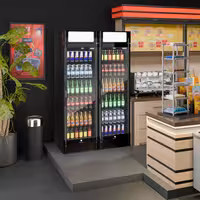 (2 unid) Frigorífico expositor de bebidas - 1190mm - 694L - com 2 portas de batente em vidro & painel publicitário iluminado - com indicação/painel digital de temperatura - Preto
