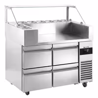 Kallskänkskylbänk ECO - 1 210x700 mm - 4 lådor - för 9x GN 1/6 kantiner - inkl. glasöverdel