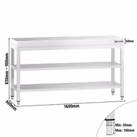 Edelstahl Arbeitstisch PREMIUM - 1600x600mm - mit Grundboden & Zwischenboden