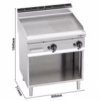 Plinski roštilj - 13,8 kW - Kombinirana (glatka/rebrasta) - površina pečenja: 795x500 mm - satinirana (Scotch-Brite) završna obrada