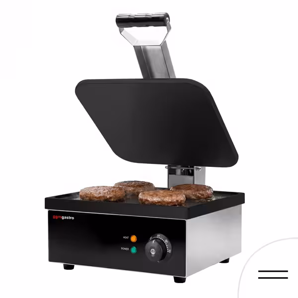 Grătar de contact / Grătar pentru hamburgeri – 2,2 kW – suprafețe netede sus și jos – Suprafață de gătit: 350x330 mm