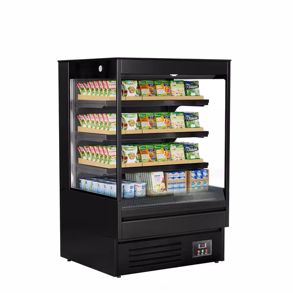Commercial multideck display fridge - Open front - 900mm - 287L - with 3 shelves - Black