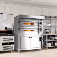 Electric Deck Pizza Oven - Twin Deck - Refractory Stone Deck - 9+9 x Ø 33cm (13") - Mechanical Controls - incl. Stainless steel hood & Proofing cabinet