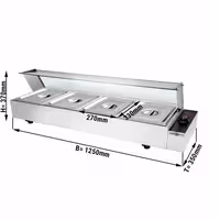 Bain-marie électrique à poser avec pare-haleine en verre - 4x GN 1/2 - 1,5 kW