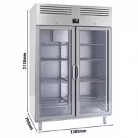 Nerezová chladicí skříň PREMIUM PLUS - GN 2/1 - 1385 mm - 1240 l - až +8 °C - s 2 skleněné dveře