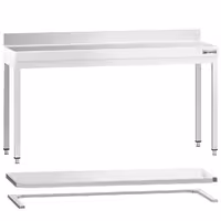 Rozsdamentes acél munkaasztal PREMIUM - 2000x700 mm - alsó polccal & hátsó peremmel & lábösszekötővel