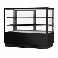 Commercial cake display fridge - 580L - 1500mm - Double glazing - square - with 2 glass shelves - rear sliding doors - for patisserie - Black