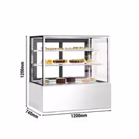 Commercial cake display fridge - 470L - 1200mm - Double glazing - square - with 2 glass shelves - rear sliding doors