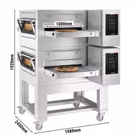 (2 pcs) Gas Conveyor Pizza Oven - 1980x2450mm (78.0"x96.5") - 230V Single Phase - Touchscreen Controls - Belt width: 1000mm (39.4") - up to 350°C - incl. Base frame & Wheels