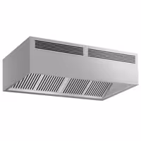 Campana central cúbica profesional con inducción de aire - 2000mm - sin motor - con filtros de lamas - LED - bandeja recogegrasas