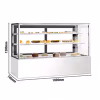 Commercial cake display fridge - Double glazing - square - with 3 adjustable shelves - rear sliding doors - for patisserie - 725L - 1800mm