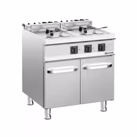 Fritadeira elétrica dupla - 18+18L - 28,0kW - com torneira de drenagem - incl. estrutura - incl. módulo inferior com 2 portas