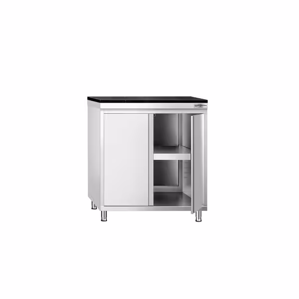 Rozsdamentes acél munkaszekrény PREMIUM – 800x700 mm – szárnyas ajtóval – gránit munkalapmal