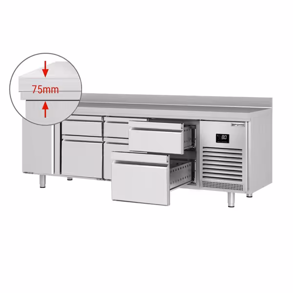 Aukstuma galds PREMIUM PLUS - 2452x600 mm - 510 l - ar 1 durvīm - ar 6 atvilktnēm - Ar apmali
