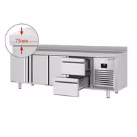 Külmtöölaud PREMIUM PLUS - 2452x700 mm - 625 l - ventileeritud jahutus - koos 3 uksega - Tagaserv