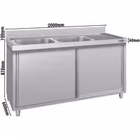 Sudoper s ormarićem ECO - inox - 2000 x 600 mm - sa 2 korita - korita lijevo