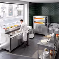 Table réfrigérée à pizza ECO - 2000 x 800 mm - avec 3 portes - incl. vitrine réfrigérée - 9 x GN 1/3