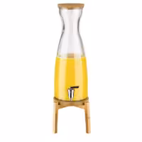Musluklu Cam Şerbetlik - FRESH WOOD - Standlı cam hazne - 4.5L - Bambu - dâhil: Stand ayağı, Kork kapak, Kork altlık, Paslanmaz çelik musluk