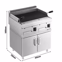 Lávaköves gázgrill - 14 kW - Billenthető grillrács - Szabadon álló kivitel - 700 mm mély