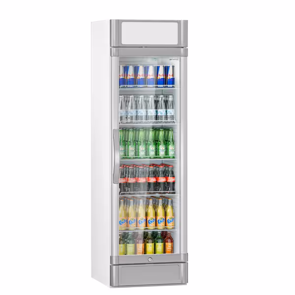 Vitrină frigorifică pentru băuturi - 595 mm - 347 litri - 1 ușă din sticlă batantă & panou promoțional - afișaj digital - temperatură +2/+10 °C