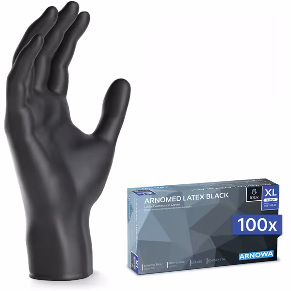 (10 komada) ARNOWA | Jednokratne lateks rukavice – 100 komada – Veličina XL – Crne