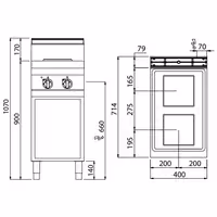 Elektripliit LORENZO 700 - 5,2 kW - 2 plaati ruudukujulised - 400x714x1.070 mm - alusraamiga