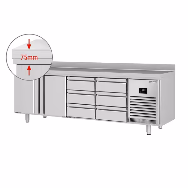 Aukstuma galds PREMIUM PLUS - 2452x600 mm - 510 l - ar 2 durvīm - ar 6 atvilktnēm - Ar apmali