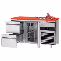 Rashladni pult PREMIUM - 1400x700 mm - Boja Crvena - s 1 vrata - s 2 ladica - Ventilirano hlađenje - uklj. Ploča za rezanje Crvena