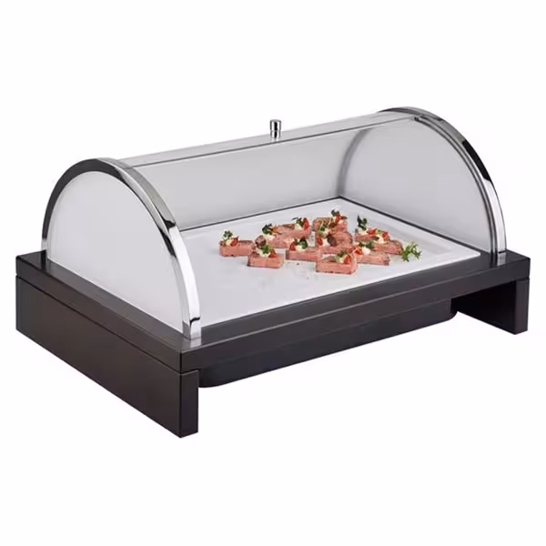 Soğutuculu Teşhir Standı - Kemer Tipi - GN 1/1 - 635x425mm - Yükseklik: 310mm - dahil: ahşap stand, plastik kap, melamin tepsi, buz kaseti, rolltop kapak
