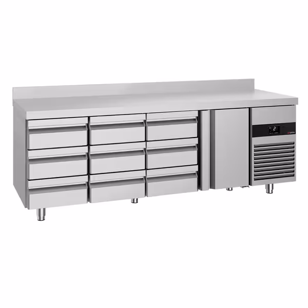 Commercial Counter Fridge PREMIUM - 2330x700mm - with 1 door - 9 drawers - with upstand - capacity 632 litres