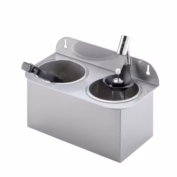 Dispozitiv clătire porționator înghețată - 312x161x210 mm - cu supapă antiretur & intrare apă 1/2” - incl. sită & suport de montaj & sită pentru scurgere & tavă de scurgere cu sită