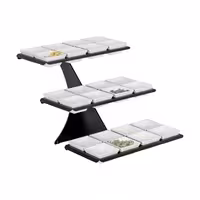 Etagere / Buffet Stand - Black - square - Height: 420mm - incl. 24 Melamine bowls 100x100mm - with 3 shelves - Powder-coated stainless steel & Melamine