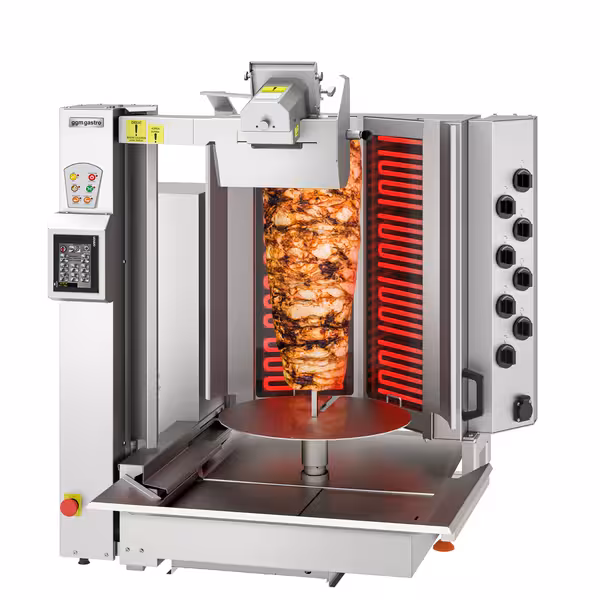 Electric Automatic Doner Kebab Grill (Shawarma/Gyros) - 8 Burner - with Auto‑Slicer - up to 130kg - 12.8kW - incl. 1 skewer & drip tray