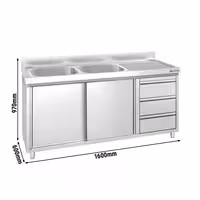 PREMIUM umivaonik – 1800 x 600 mm – s 3 ladice i 2 sudona na lijevoj strani