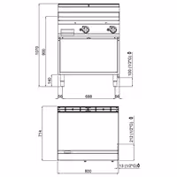 Plinski roštilj - 13,8 kW - Glatka - površina pečenja: 795x500 mm - na otvorenom ormariću - satinirana (Scotch-Brite) završna obrada
