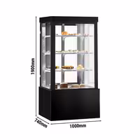 Commercial cake display fridge - 850L - 1000mm - Double glazing - square - with 3 adjustable shelves - rear sliding doors - for patisserie - Black