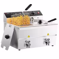 Električna friteza s dva korita - 8+8 L - 6,5 kW - s odvodnom slavinom - stolna