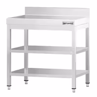 طاولة عمل ستانلس ستيل PREMIUM - 600x600mm - مع رف سفلي & حاجز خلفي & رف وسطي & تدعيم