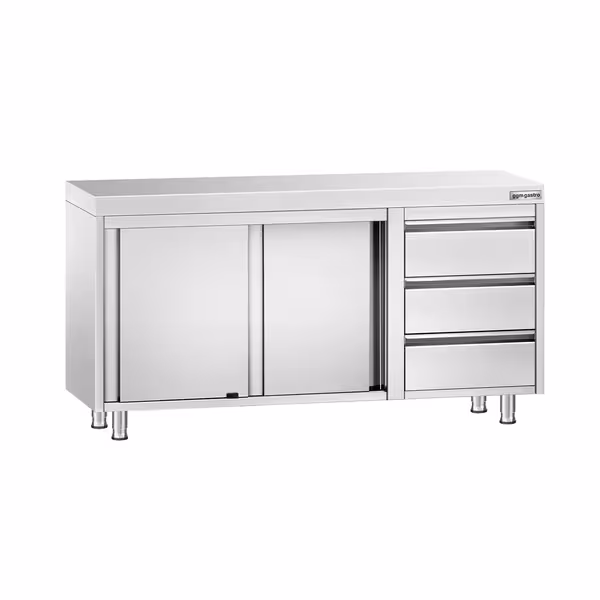 خزانة قاعدية ستانلس ستيل KOPENHAGEN PREMIUM - 1400x600mm - مع أبواب منزلقة و وحدة أدراج 3 يمين
