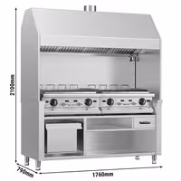 Commercial Gas Chargrill BERLIN - 1760mm - Cast-Iron Cooking Grids - 790mm Deep - 28kW - 8 Grill Grids
