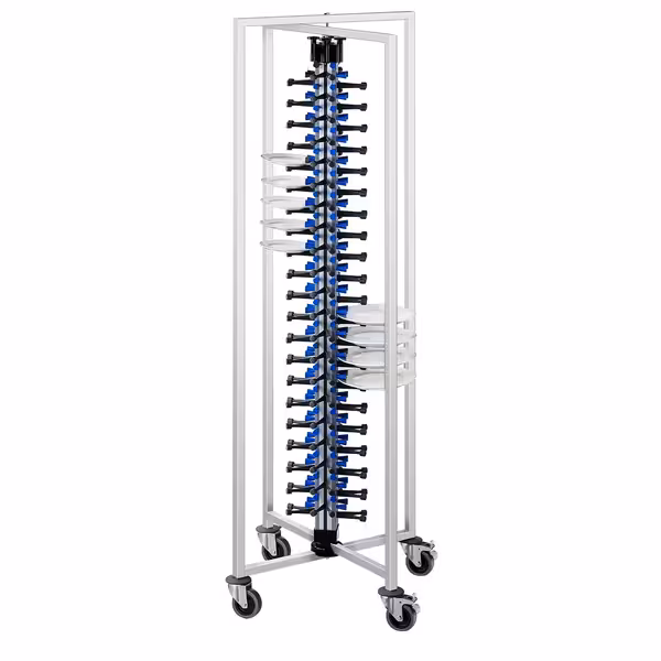 Tabak İstif Arabası - en fazla 84 tabak - Ayarlanabilir Ø 16-32cm - Katlanır & Tekerlekli
