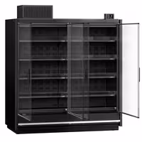 (2 pcs) Commercial multideck display fridge - 3750mm - 4 hinged glass doors & 5 shelves - Black