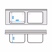 Sudoper za lonce ECO - 1600x600 mm - s donjom policom - s 2 koritima - korita sredina - inox