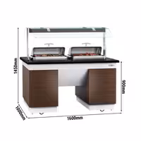 Heated Bain Marie Buffet Counter DUBLIN - 1600mm - with 2 Chafing Dishes - on Castors - Brown