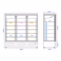Commercial multideck display freezer - 1890mm - 1539L - with 3 hinged glass doors & 5 shelves - Black