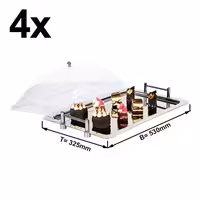 (4 pcs) GN 1/1 Gastronorm Tray - Stainless Steel - 530x325mm - Height: 180mm - non-slip surface - with clear roll-top cover
