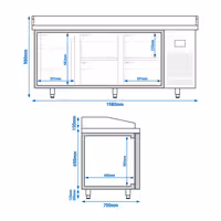 Table réfrigérée à pizza Premium PLUS - 1980 x 700 mm - avec 1 porte et 4 tiroirs