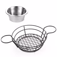 (15 pcs) Serving Basket - SNACKHOLDER - Stainless Steel - Round - Ø210mm - with Dip Cups
